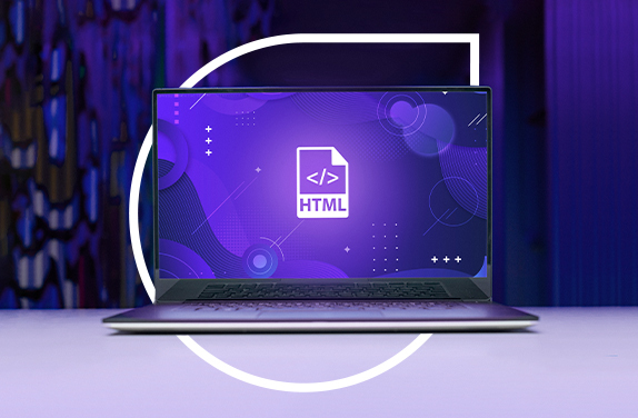 Capa do Blog sobre "Heading Tags" com um notebook aberto mostrando uma tela predominantemente roxa e uma tag de código HTML.