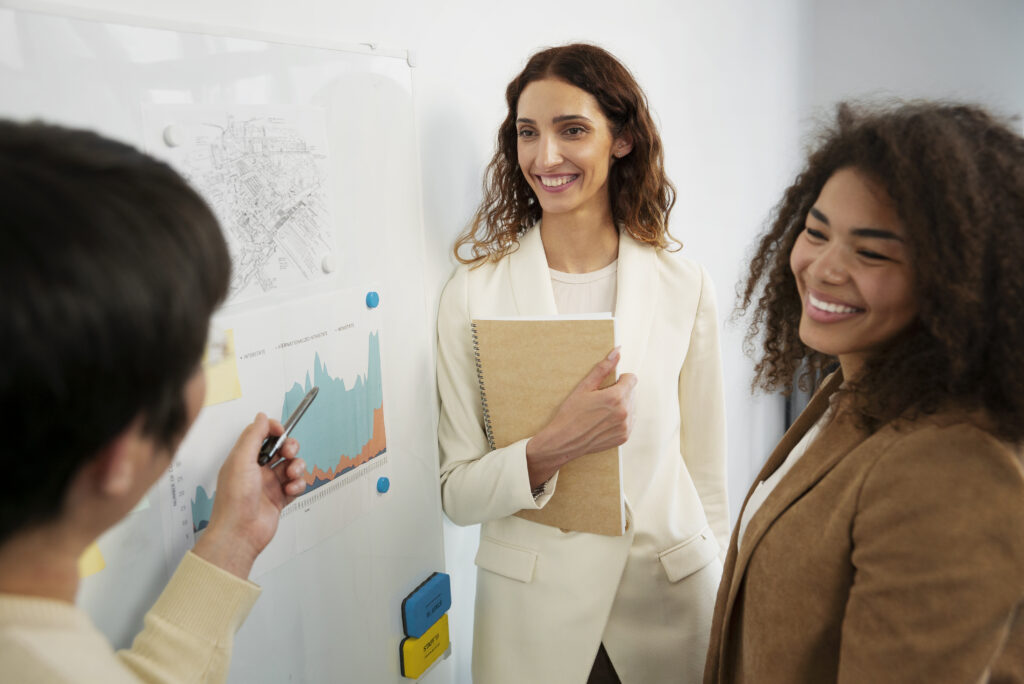 imagem representativa de uma equipe de mulheres estudando a prospecção de leads