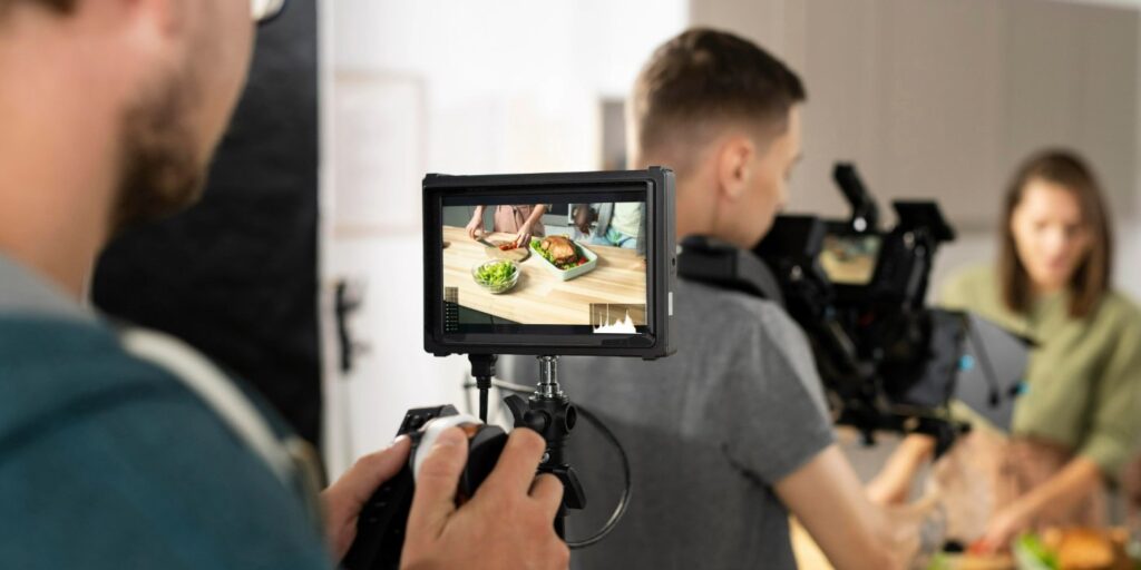 pessoas ensaiando um vídeo marketing